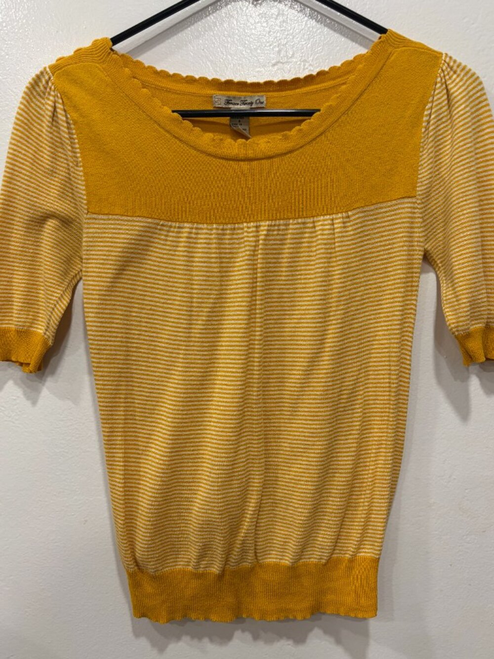 Mustard yellow striped top with buttons